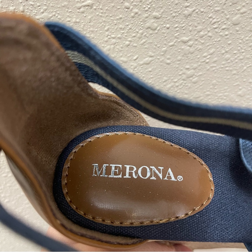 Merona Women's Strappy Blue Fabric Cork Wedge Sandal Open Toe Casual 7.5 - Picture 12 of 13